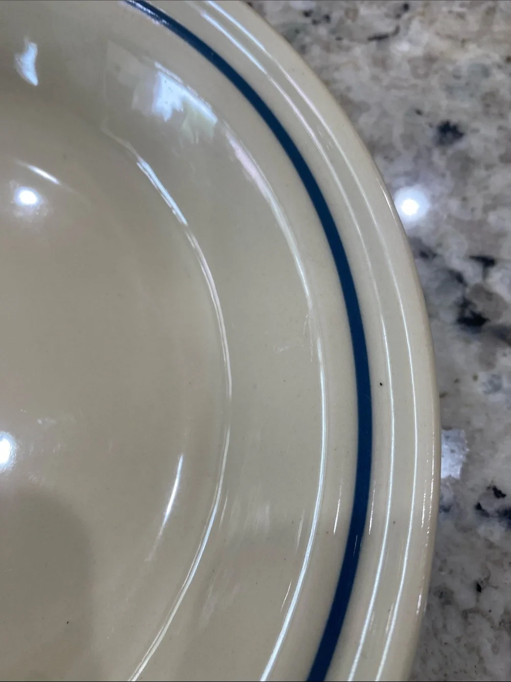 Longaberger Cream Serving Bowl with Blue Rim and Motif